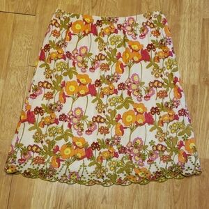 J Jill floral cotton scallop skirt sz XSP